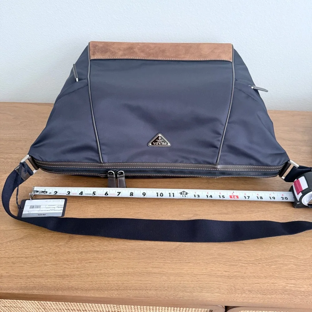 Prada Bandoliera Tessuto Camoscio Messenger Bag Navy Blue Brown 2VH180